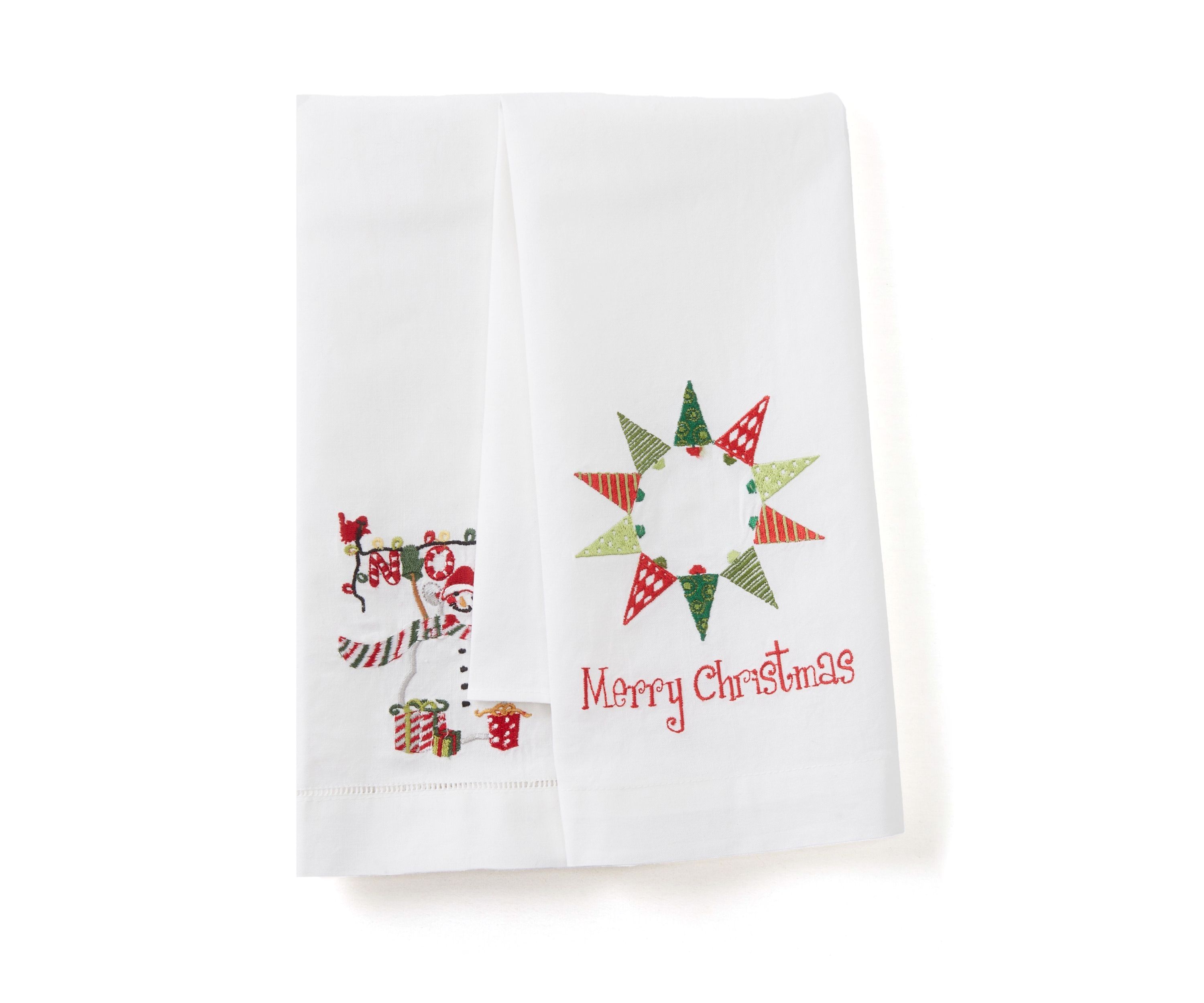 Set of 2 Noel Snowman/Merry Christmas Towels