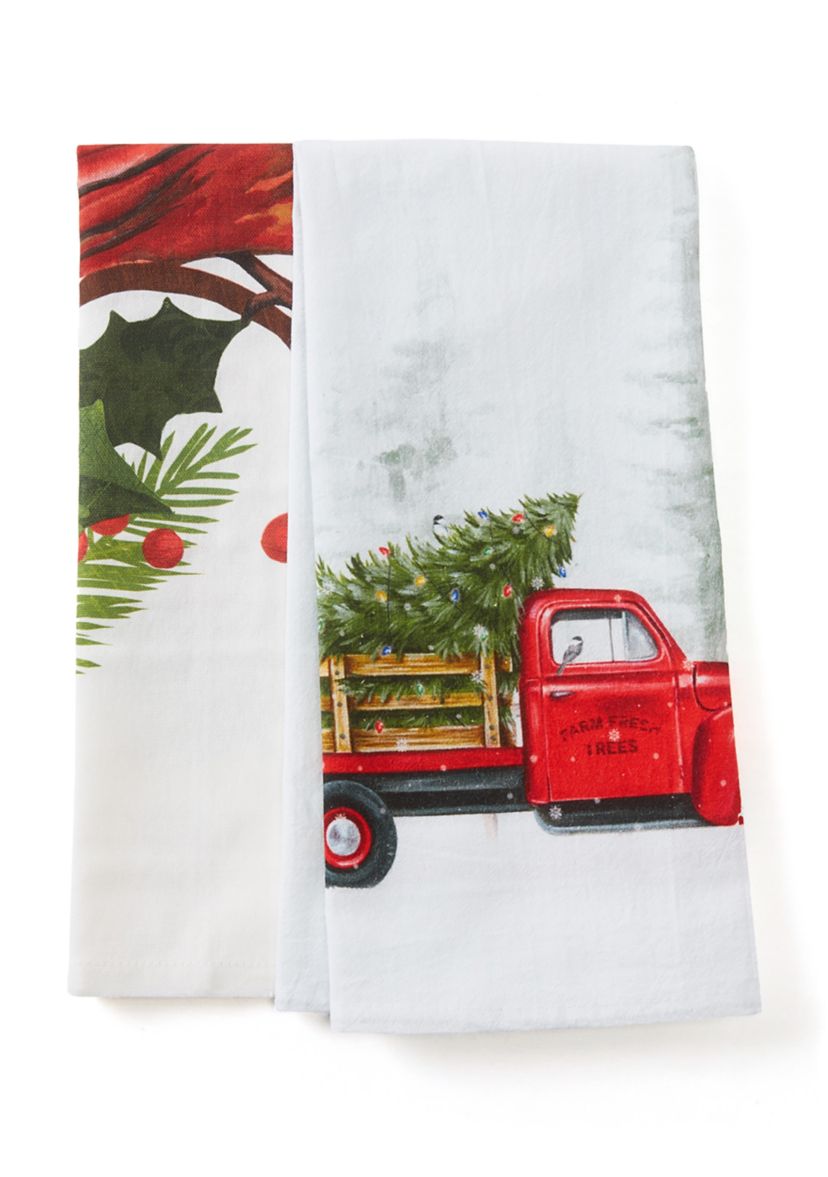 Set of 2 Holiday Truck and Winter Cardinal Towels