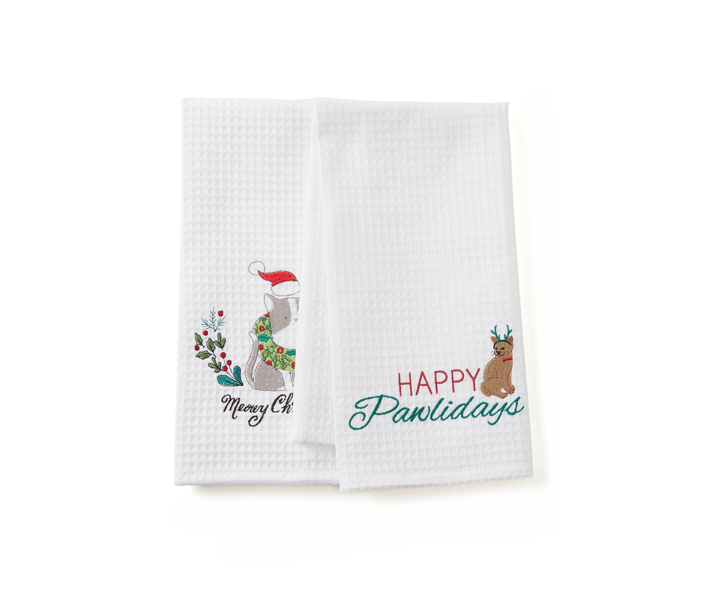 Set of 2 Meowy Christmas/Happy Pawlidays Towels