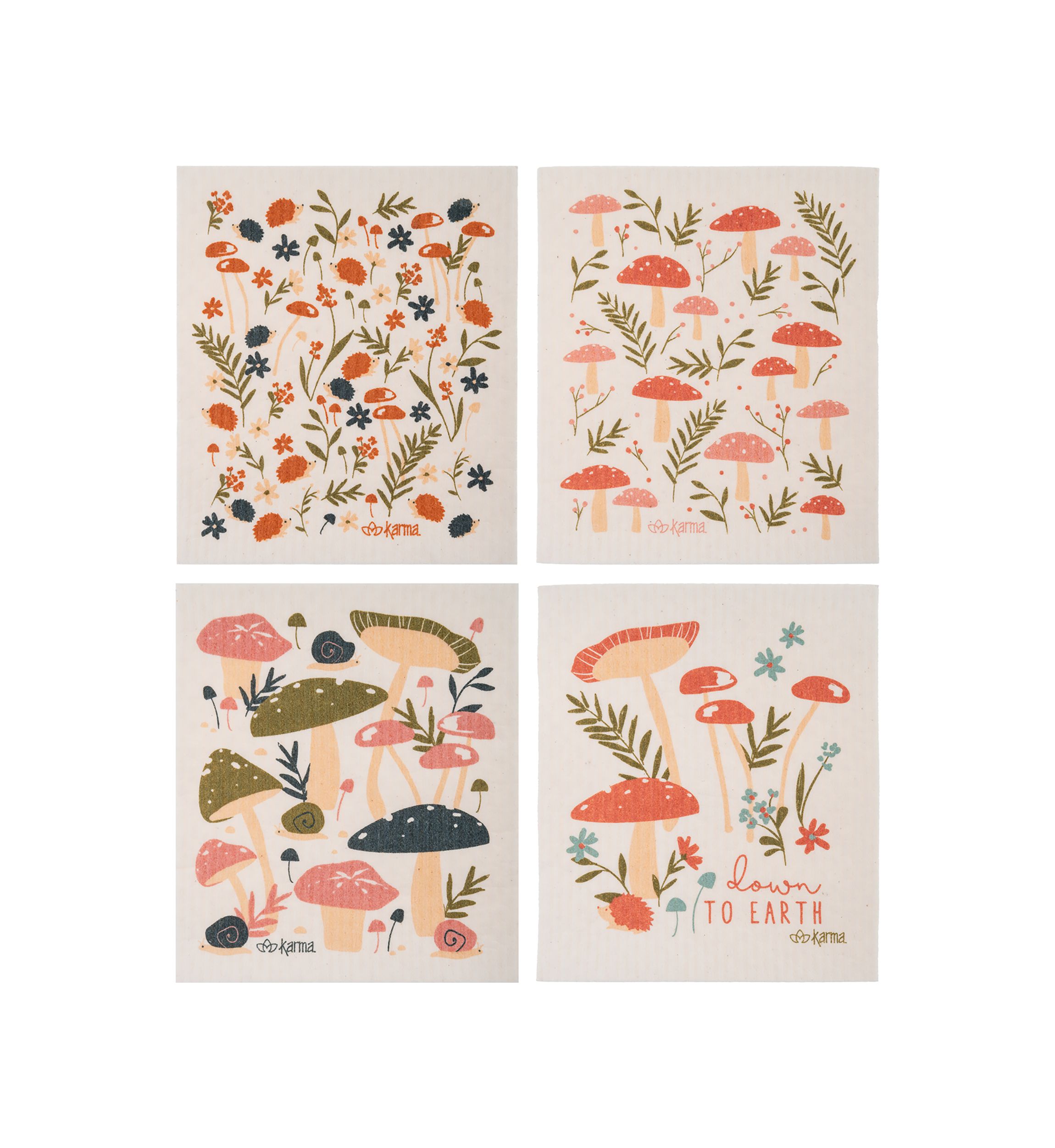 Set of 4 Swedish Mushroom Dish Cloths
