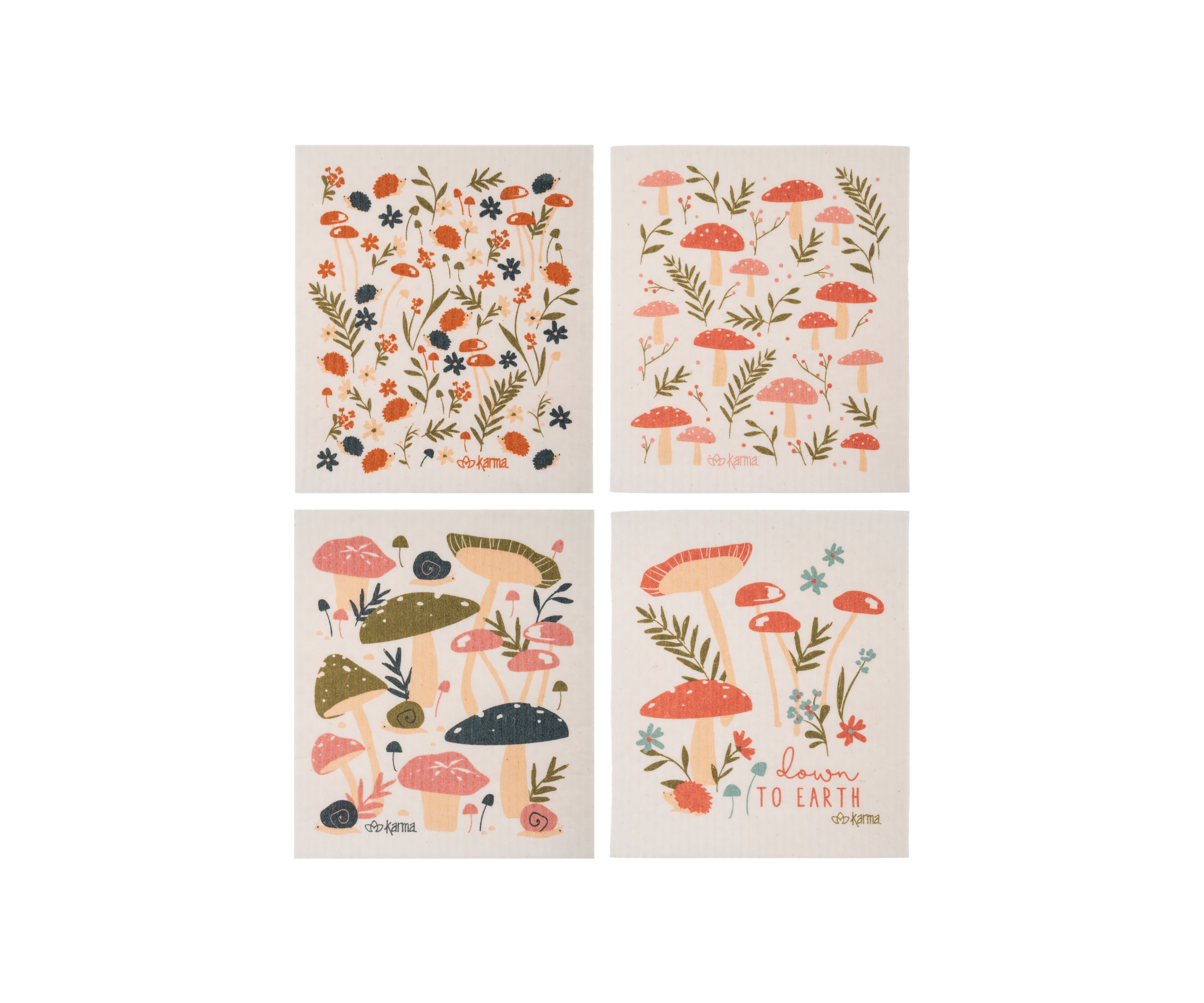 Set of 4 Swedish Mushroom Dish Cloths