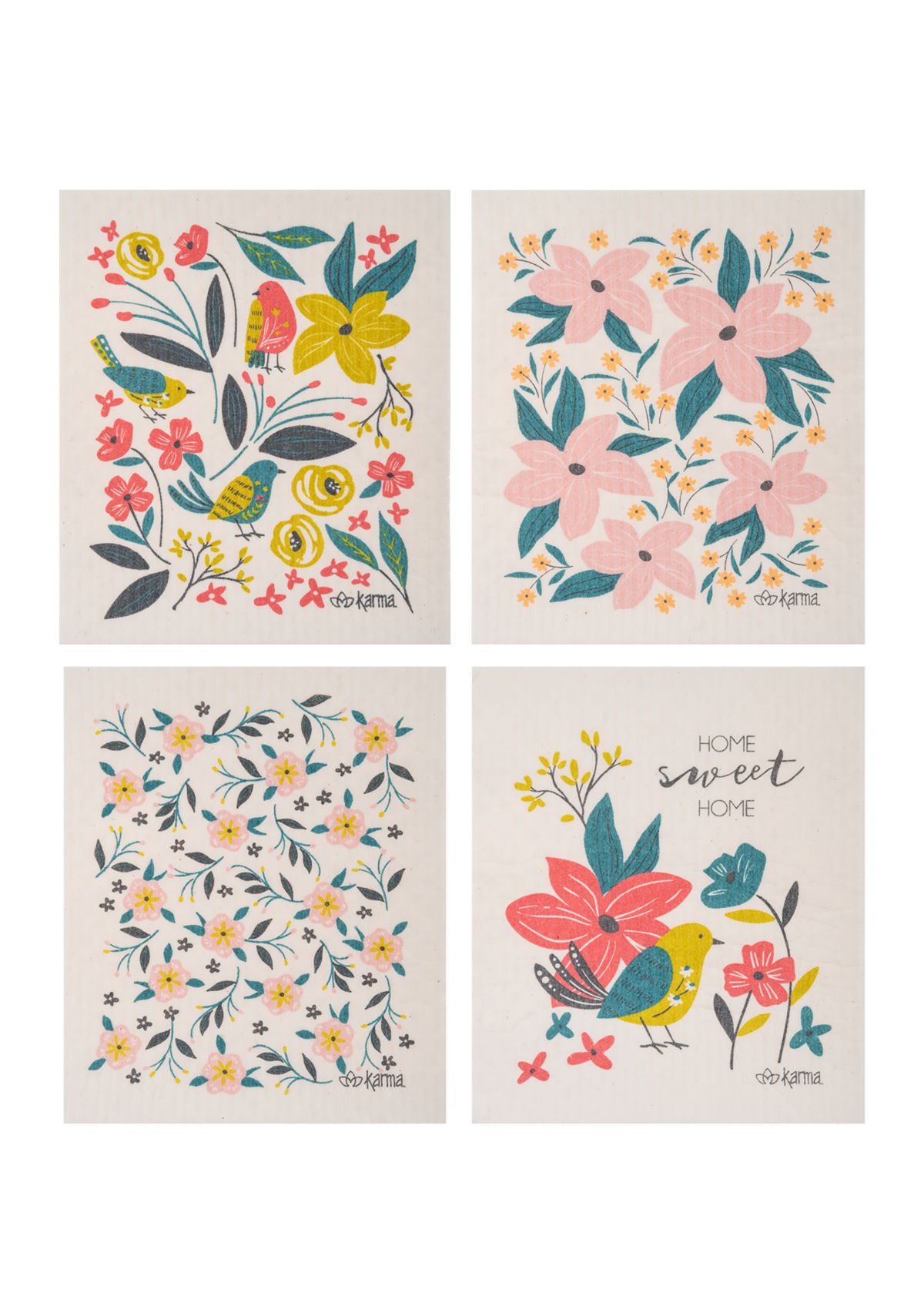 Set of 4 Swedish Bird Dishcloths