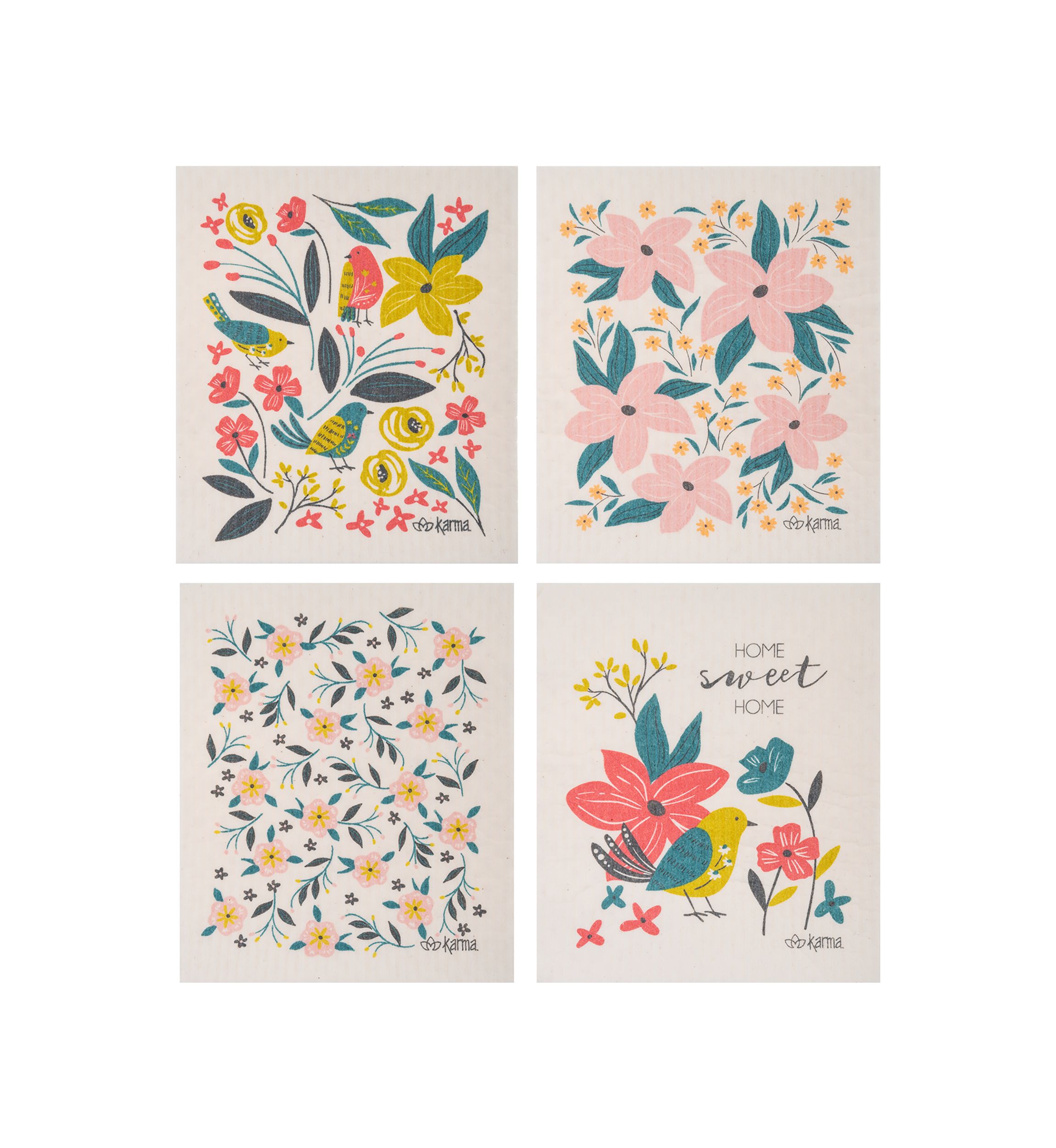 Set of 4 Swedish Bird Dishcloths