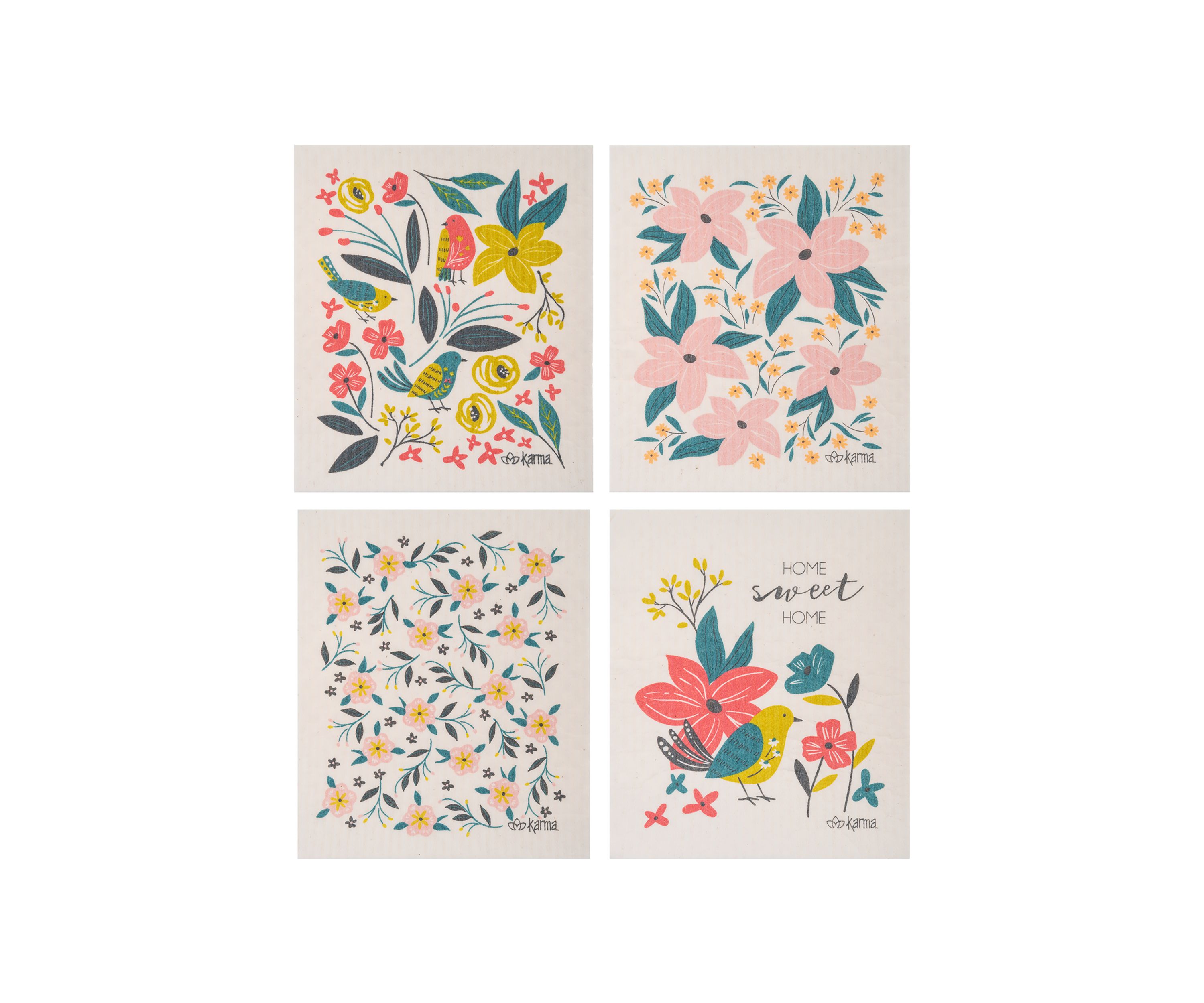 Set of 4 Swedish Bird Dishcloths