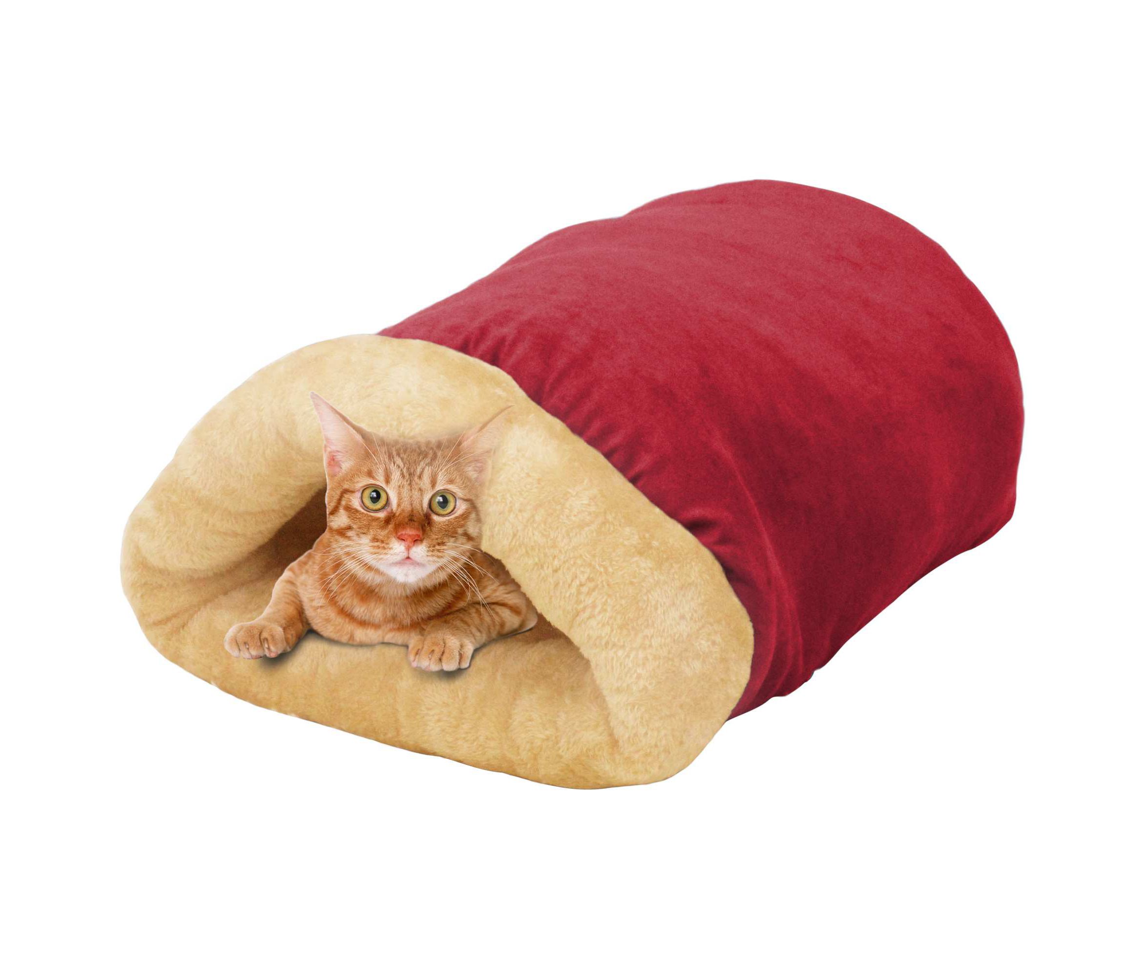 GOOPAWS 4 in 1 Self Warming Burrow Cat Bed Sleeping Cave, Burgundy