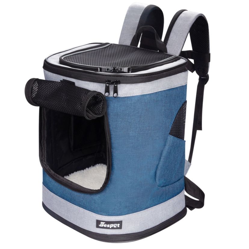 GOOPAWS Dog & Cat Carrier Backpack, Blue Grey, 17