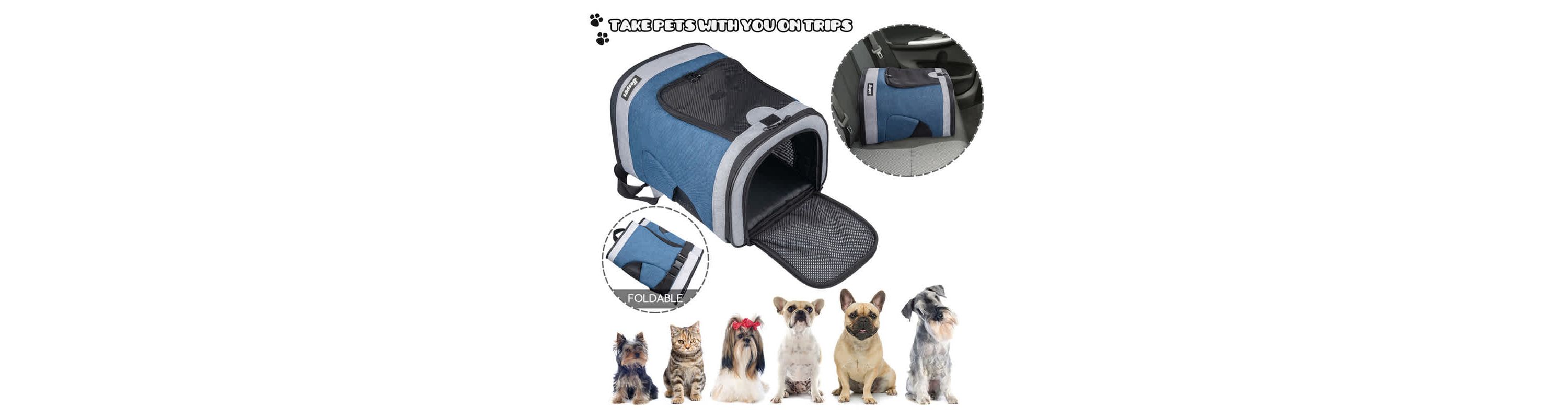GOOPAWS Dog & Cat Carrier Backpack, Blue Grey, 17