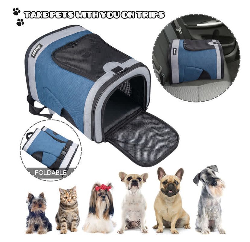 GOOPAWS Dog & Cat Carrier Backpack, Blue Grey, 17