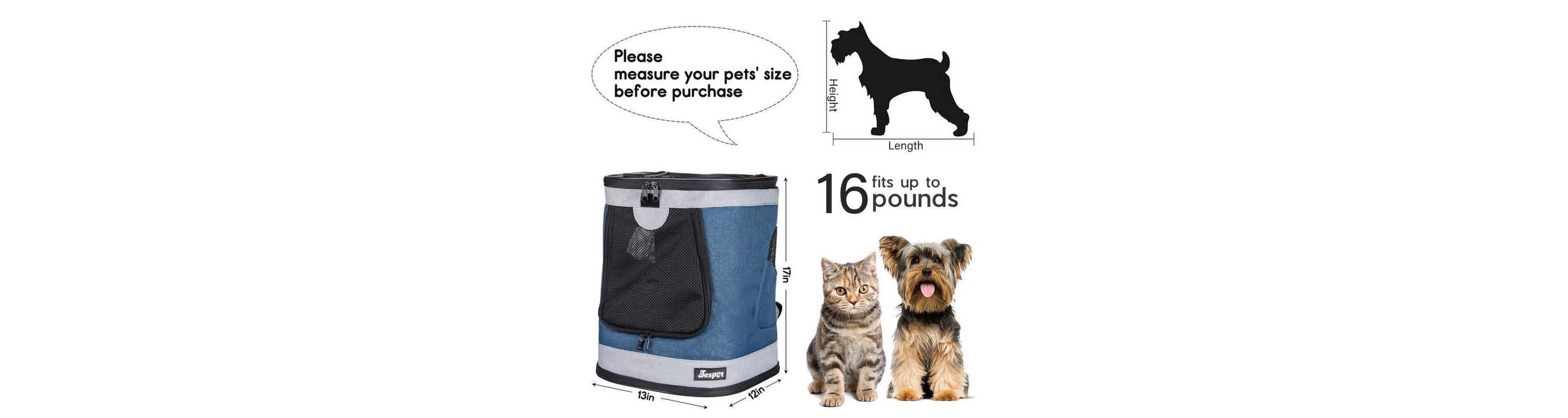 GOOPAWS Dog & Cat Carrier Backpack, Blue Grey, 17