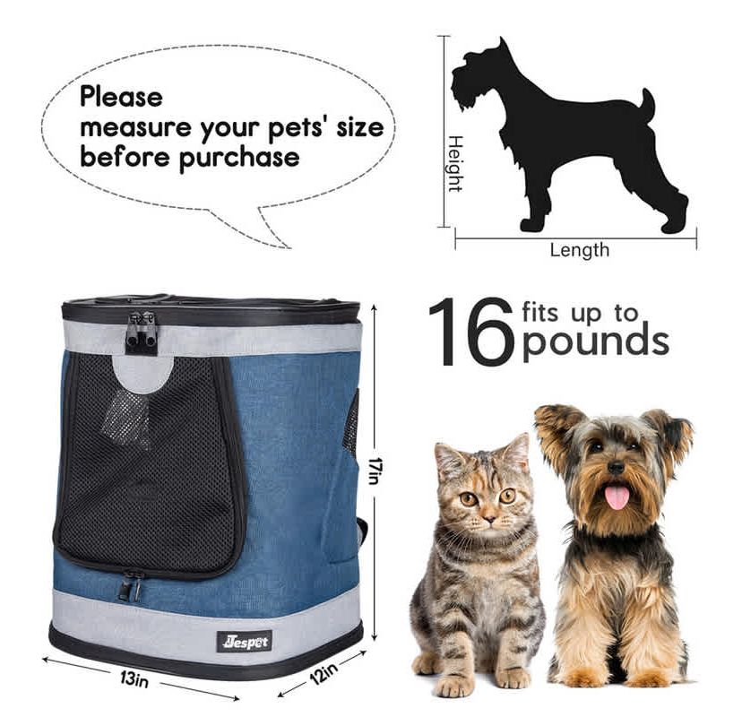 GOOPAWS Dog & Cat Carrier Backpack, Blue Grey, 17