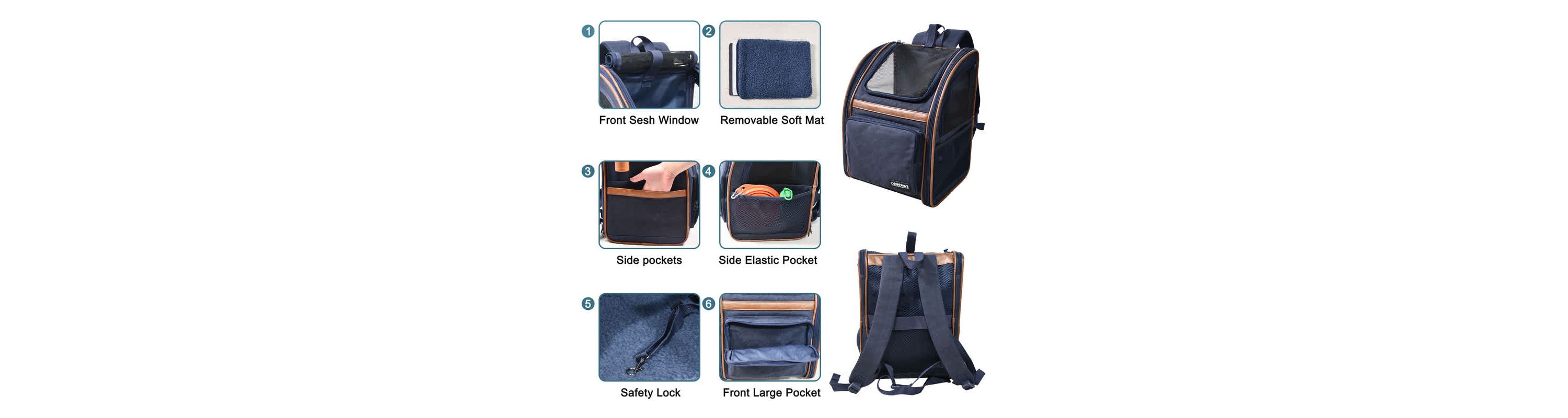 GOOPAWS Soft Dog Backpack, Navy Blue