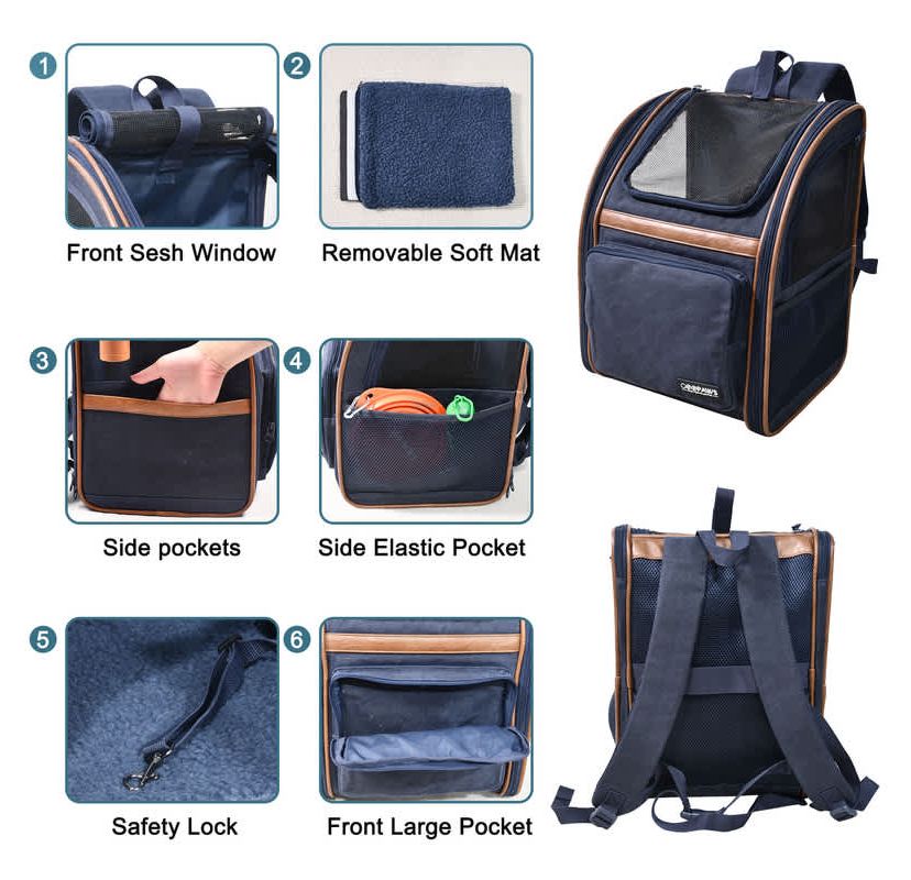 GOOPAWS Soft Dog Backpack, Navy Blue