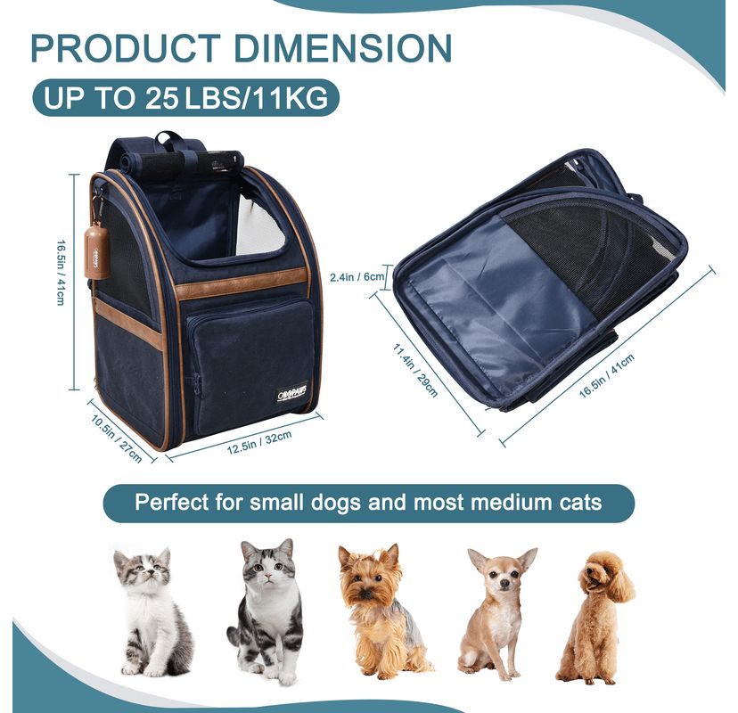 GOOPAWS Soft Dog Backpack, Navy Blue