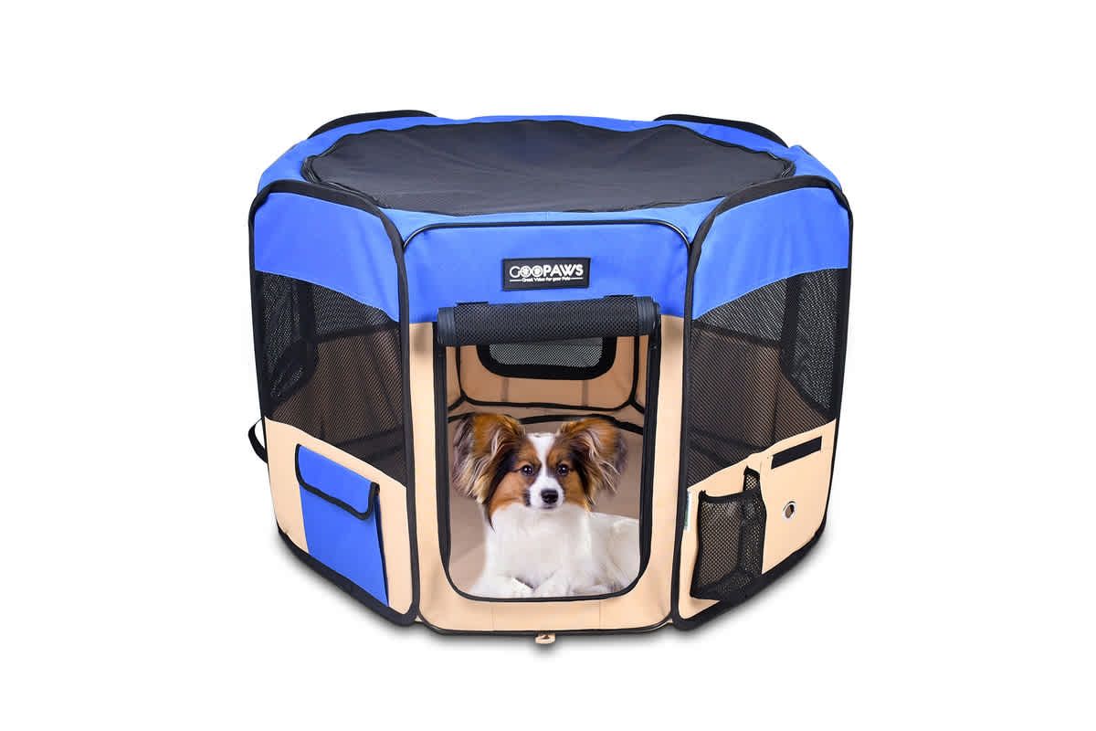 GOOPAWS Soft-Sided Dog & Cat Playpen, Blue, 36