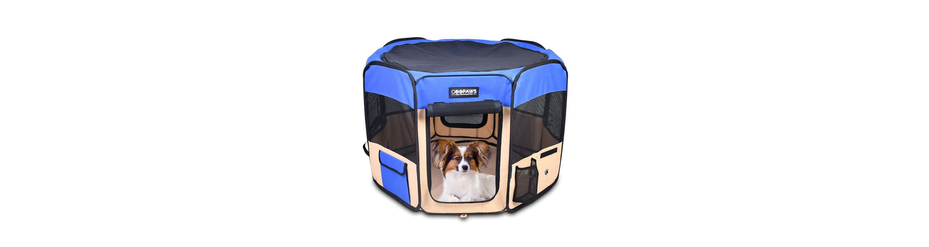GOOPAWS Soft-Sided Dog & Cat Playpen, Blue, 36