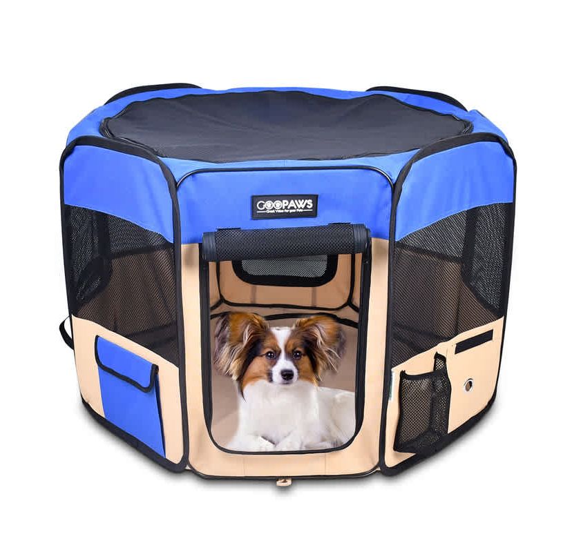 GOOPAWS Soft-Sided Dog & Cat Playpen, Blue, 36