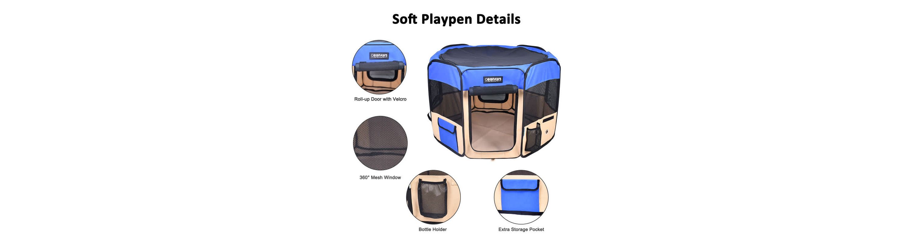 GOOPAWS Soft-Sided Dog & Cat Playpen, Blue, 36