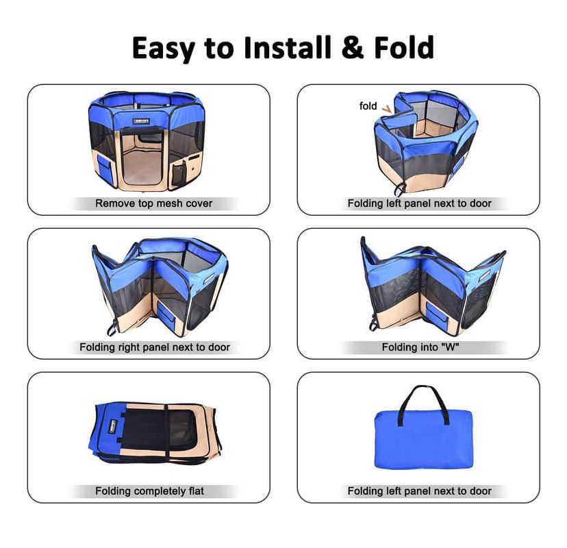 GOOPAWS Soft-Sided Dog & Cat Playpen, Blue, 36