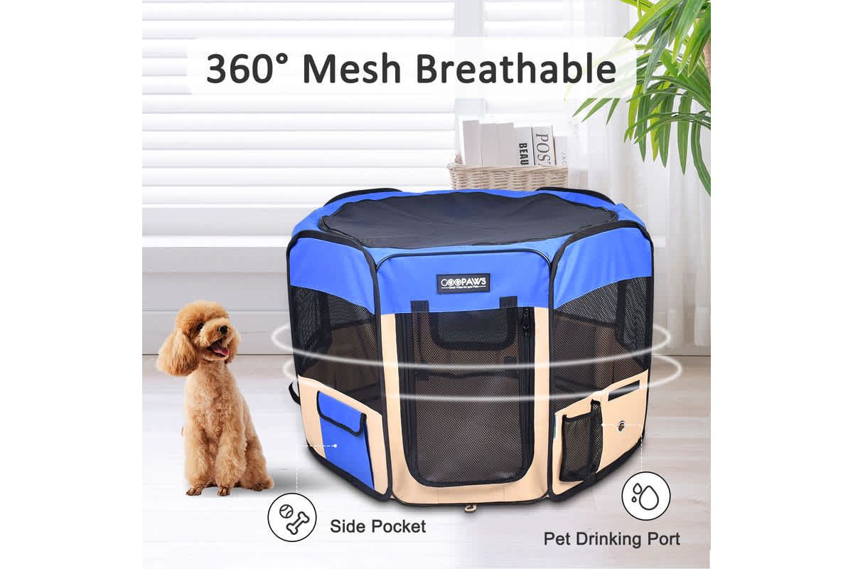 GOOPAWS Soft-Sided Dog & Cat Playpen, Blue, 36