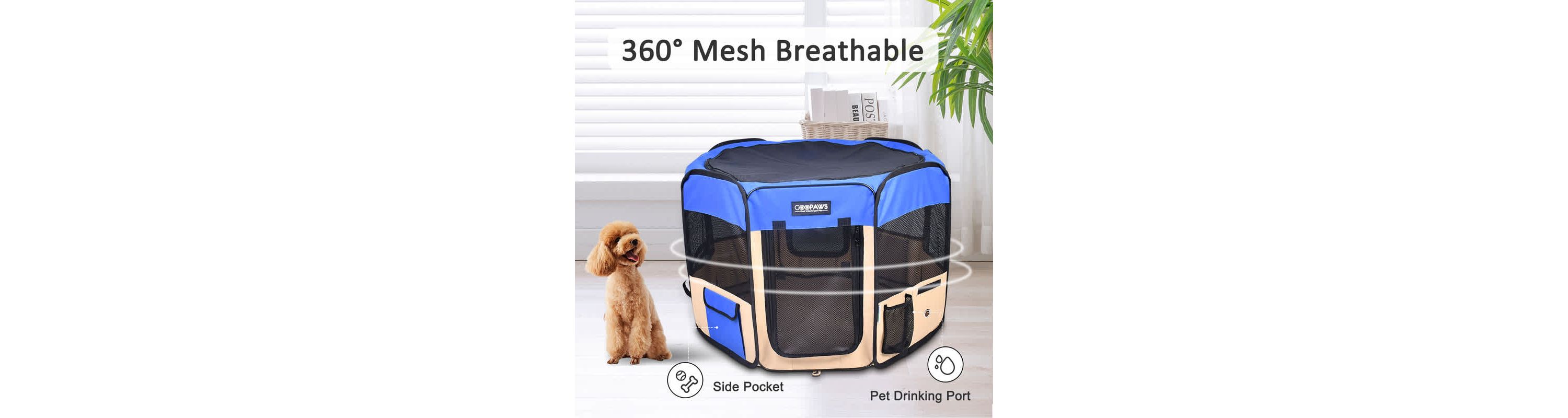 GOOPAWS Soft-Sided Dog & Cat Playpen, Blue, 36