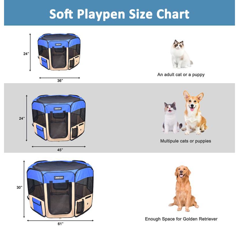 GOOPAWS Soft-Sided Dog & Cat Playpen, Blue, 36