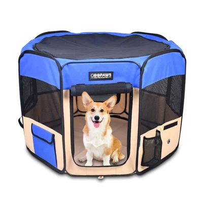 GOOPAWS Soft-Sided Dog & Cat Playpen, Pink, 45'', Blue