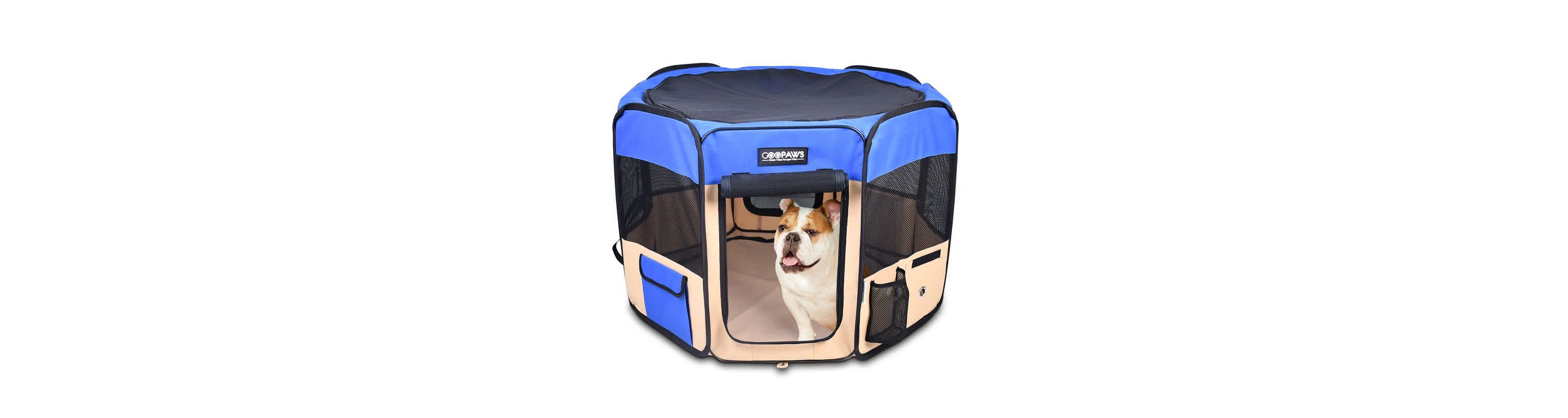 GOOPAWS Soft-Sided Dog & Cat Playpen, Blue, 61