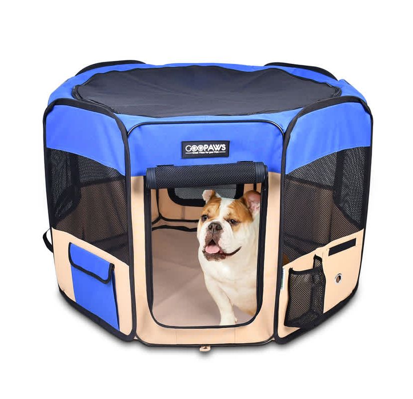 GOOPAWS Soft-Sided Dog & Cat Playpen, Blue, 61