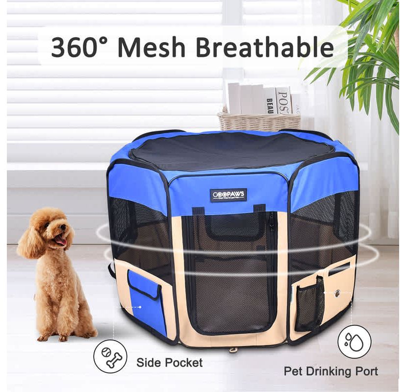 GOOPAWS Soft-Sided Dog & Cat Playpen, Blue, 61