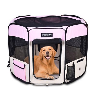 GOOPAWS Soft-Sided Dog & Cat Playpen, Blue, 61'', Pink