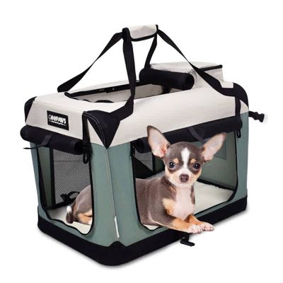 GOOPAWS 3-Door Collapsible Soft-Sided Dog Crate, Shale Green, 24''