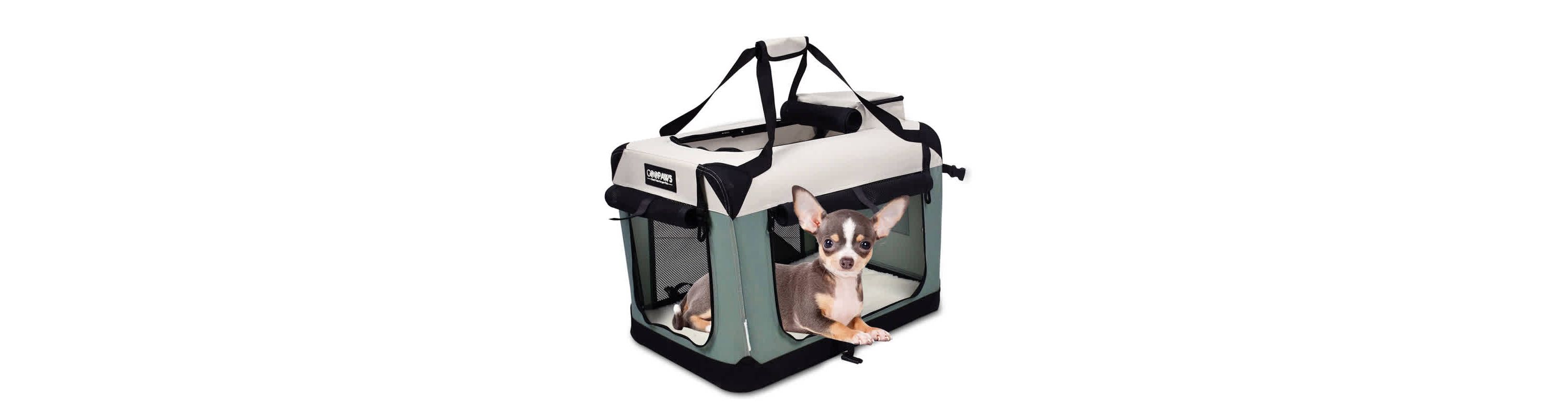 GOOPAWS 3-Door Collapsible Soft-Sided Dog Crate, Shale Green, 24