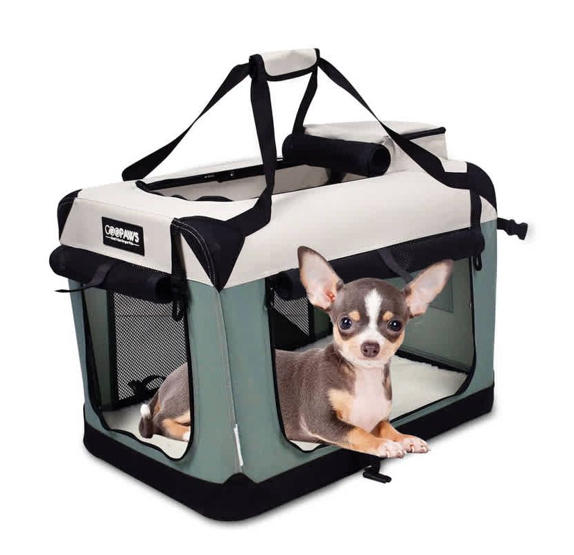 GOOPAWS 3-Door Collapsible Soft-Sided Dog Crate, Shale Green, 24
