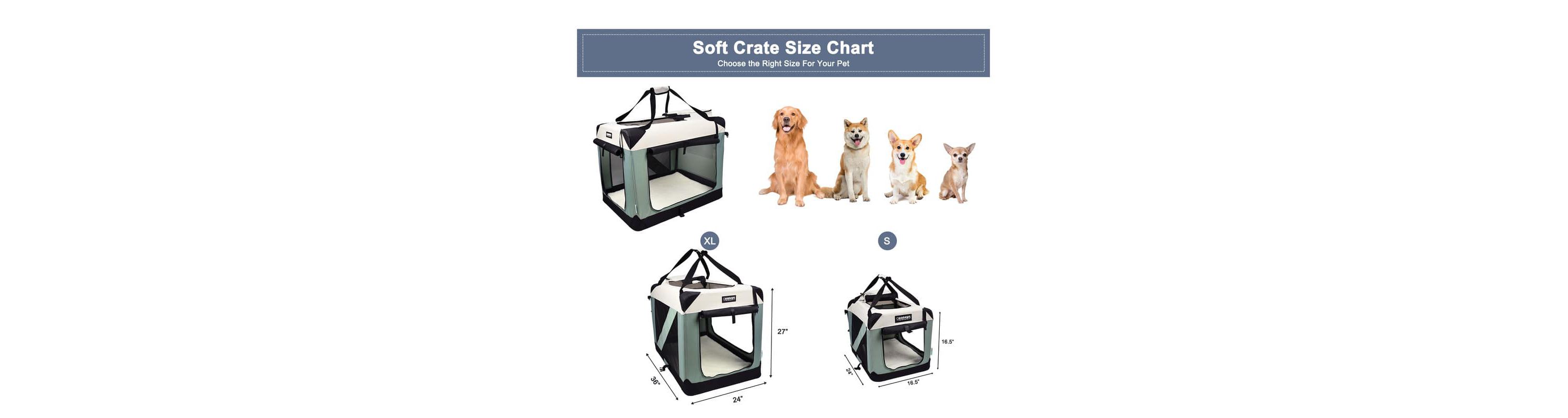 GOOPAWS 3-Door Collapsible Soft-Sided Dog Crate, Shale Green, 24
