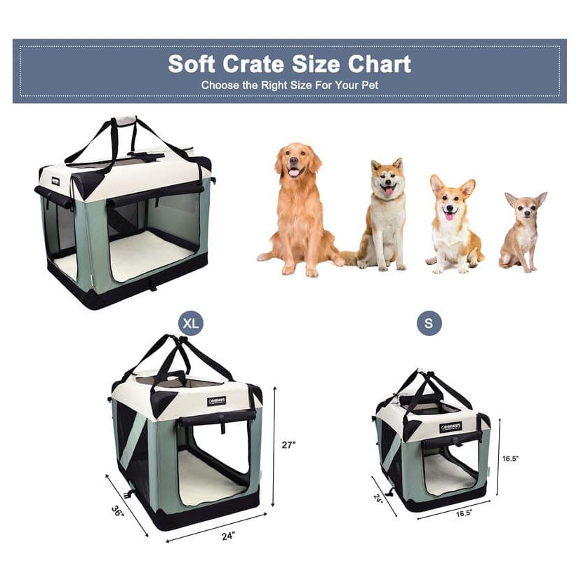 GOOPAWS 3-Door Collapsible Soft-Sided Dog Crate, Shale Green, 24