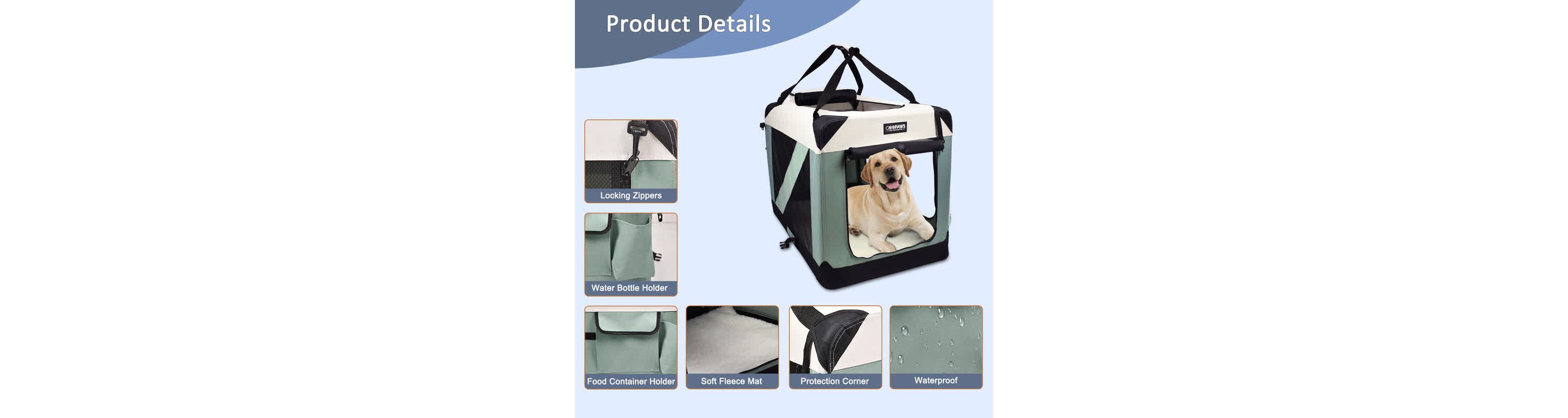 GOOPAWS 3-Door Collapsible Soft-Sided Dog Crate, Shale Green, 24