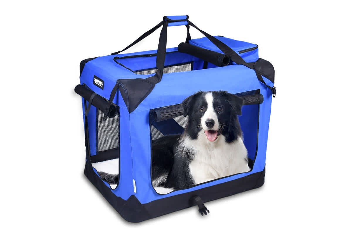 GOOPAWS 3-Door Collapsible Soft-Sided Dog Crate, Black, 30