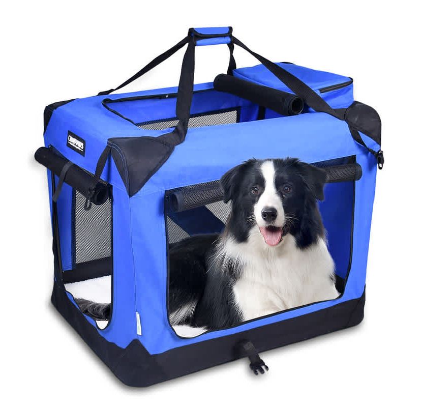 GOOPAWS 3-Door Collapsible Soft-Sided Dog Crate, Black, 30