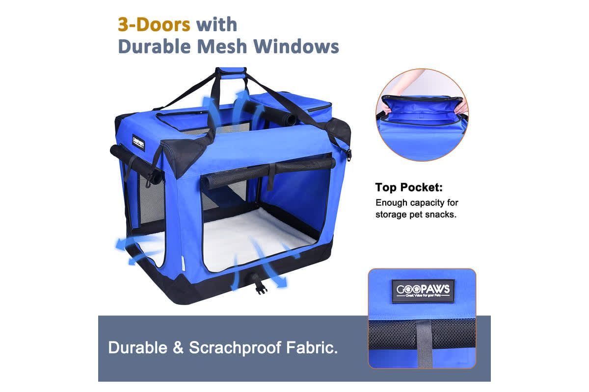 GOOPAWS 3-Door Collapsible Soft-Sided Dog Crate, Black, 30