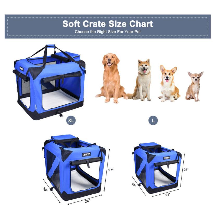 GOOPAWS 3-Door Collapsible Soft-Sided Dog Crate, Black, 30