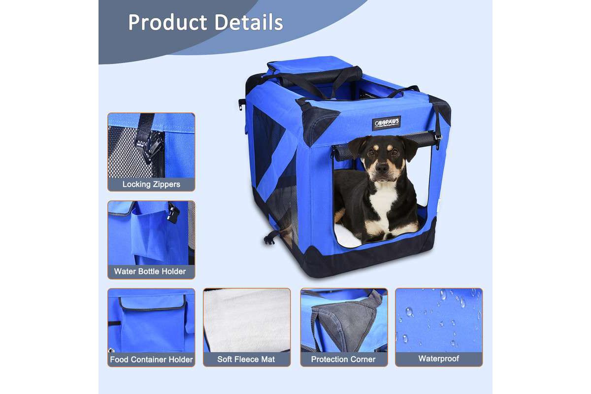 GOOPAWS 3-Door Collapsible Soft-Sided Dog Crate, Black, 30
