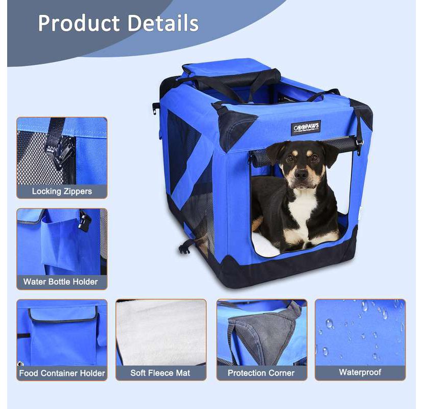 GOOPAWS 3-Door Collapsible Soft-Sided Dog Crate, Black, 30