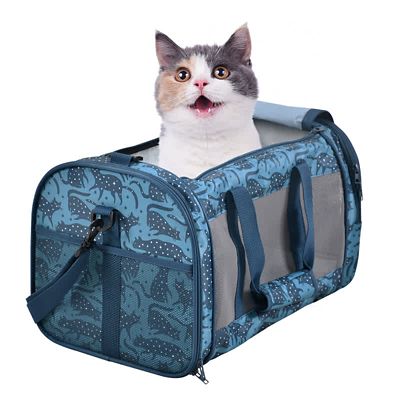 GOOPAWS Soft-Sided Airline-Approved Travel Dog & Cat Carrier, Medium, Blue Cat Print
