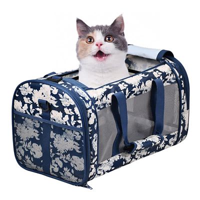 GOOPAWS Soft-Sided Airline-Approved Travel Dog & Cat Carrier, Medium, Blue White Floral
