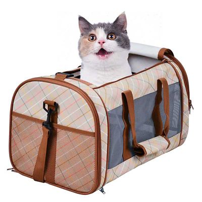 GOOPAWS Soft-Sided Airline-Approved Travel Dog & Cat Carrier, Medium, Orange Diamond Print