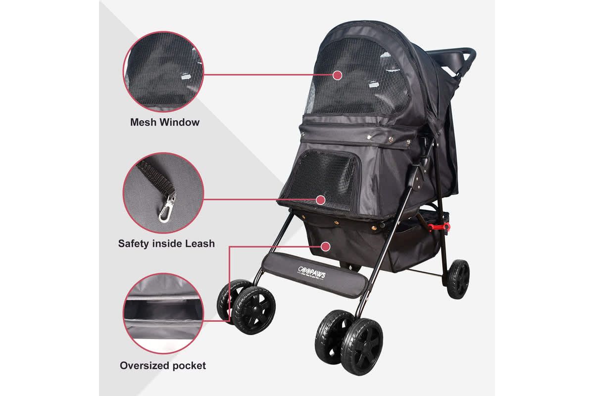 GOOPAWS 4-Wheel Pet Stroller, Black