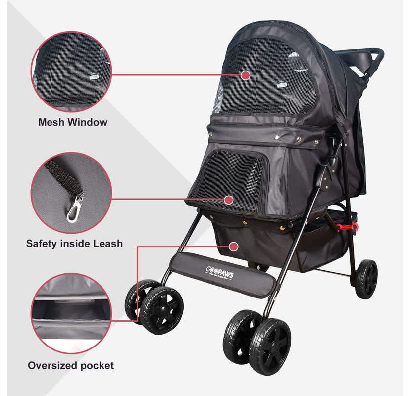 GOOPAWS 4-Wheel Pet Stroller, Maroon
