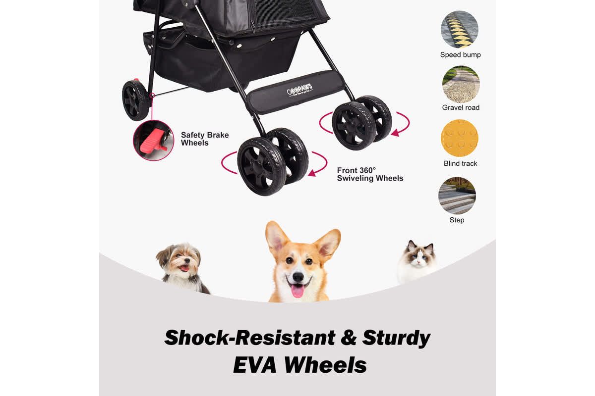 GOOPAWS 4-Wheel Pet Stroller, Black