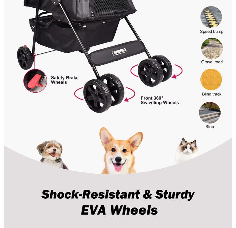 GOOPAWS 4-Wheel Pet Stroller, Maroon