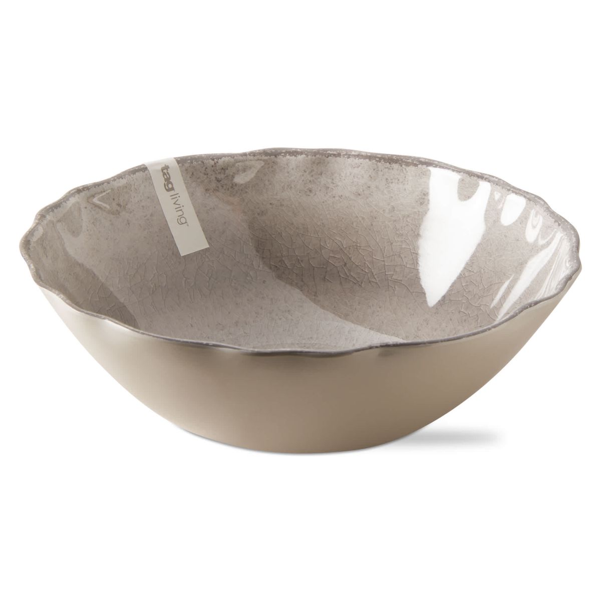 11.8"x11.8" Veranda Cracked Glazed Solid Wavy Edge Melamine Plastic Serveware Dinnerware Bowl Dishwasher Safe Indoor Outdoor Grey
